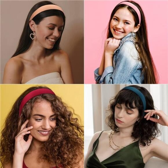 10 Pack Satin Headbands 1.3 Inch Wide Red White Black Pink Purple Headband - Picture 5 of 7